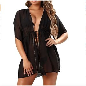 NEW Women's Chiffon Swimsuits Cover Up Size Large Black